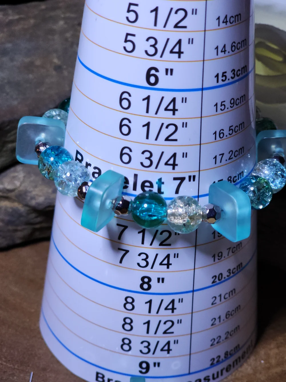 Hand Crafted  Crackled Glass Teal Beaded Bracelet and Earring Set